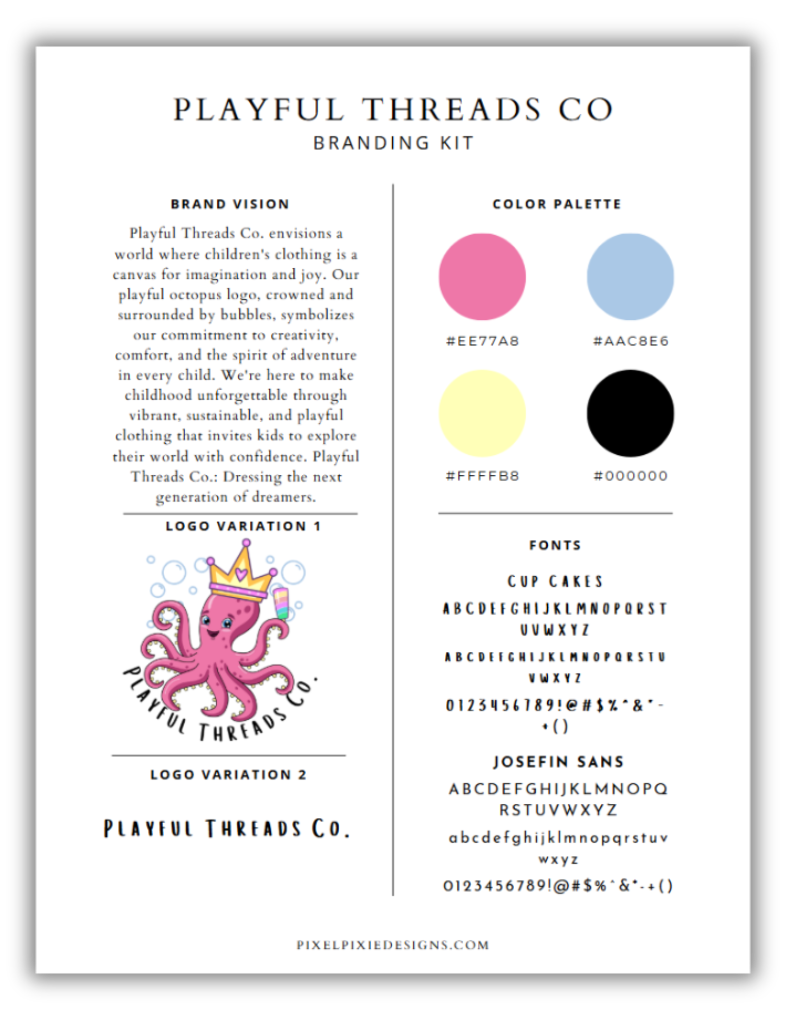 Custom brand board for small business including logo, typography, color palette, and visual elements