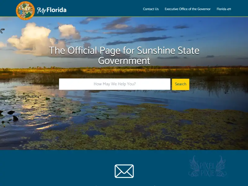Homepage of MyFlorida.com, Florida’s official state government site used for business license information